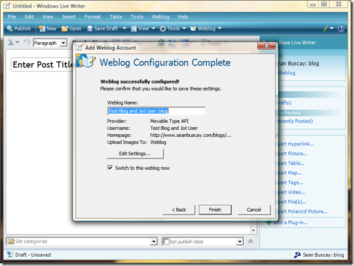 Weblog Configuration Complete